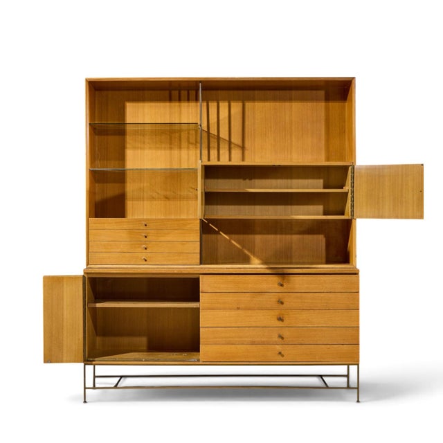 Paul McCobb for Calvin Irwin Collection Mid Century Bleached Mahogany and Brass Credenza and Hutch For Sale - Image 14 of 15