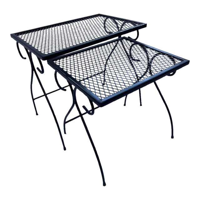 Salterini Style Mid Century Modern Iron Nesting Tables, 2 Pieces For Sale