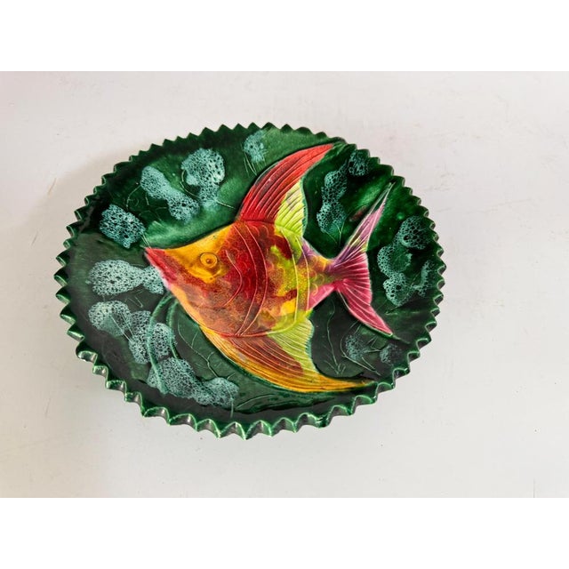 Green Mid-Century Modern Porcelain Plate with Fish Decor, France, 1970s For Sale - Image 8 of 10