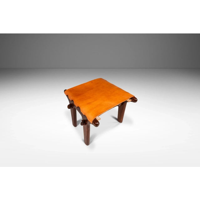 Angel I. Pazmino Mid-Century Modern Tooled Leather Sling Ottoman After Angel Pazmino, Ecuador, 1960s For Sale - Image 4 of 12