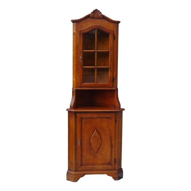 Glass Corner Display Cabinet, 1980s For Sale