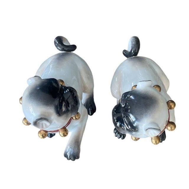 Pair of Large English Porcelain Pug Dog Figures, Early 20th Century For Sale - Image 4 of 9
