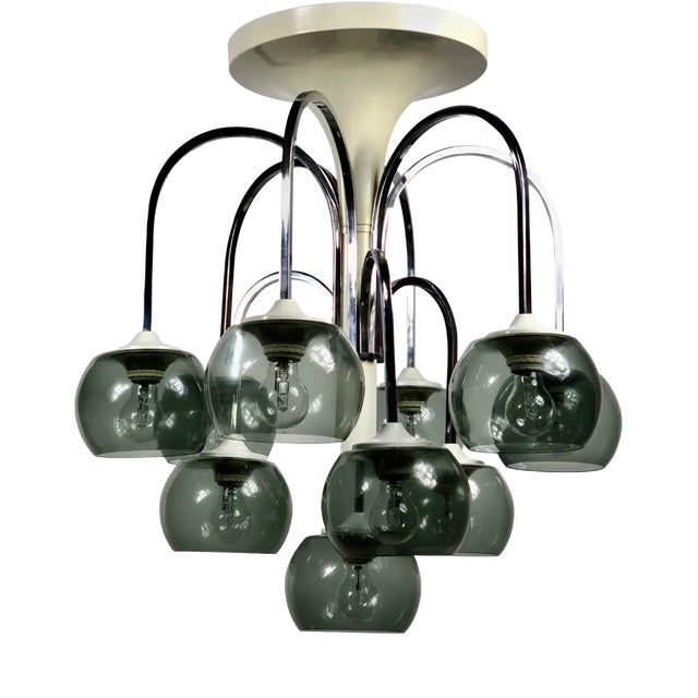 Mid-Century Modern Chrome & Smoked Glass Chandelier, Italy For Sale