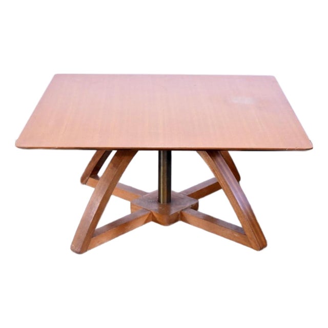 Prototype Brown Saltman Adjustable 18 to 28 Inches Tall Coffee and Card Table Pat. April 7, 1953 For Sale