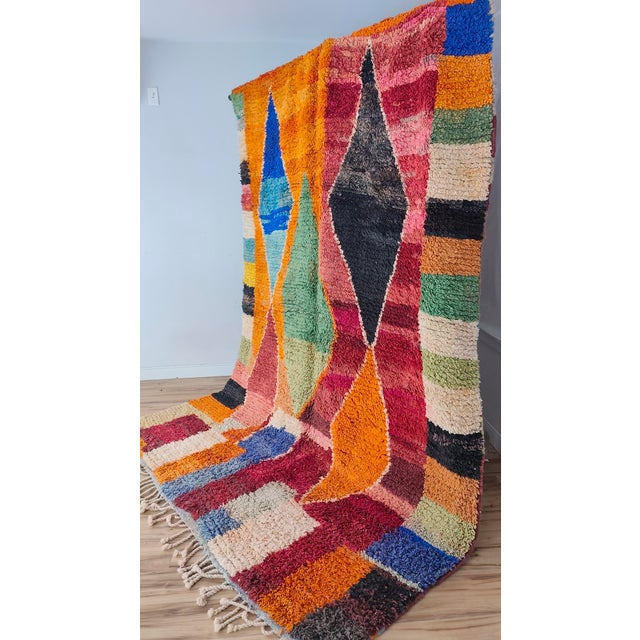 2020s Handmade Moroccan Boujaad Rug, Orange Blue Green Diamond Patchwork, 9'8" X 6'7" For Sale - Image 5 of 13