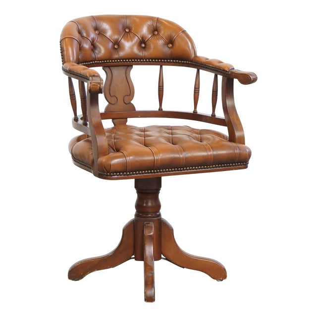 Chesterfield Office Chair in Cowhide and Wood For Sale