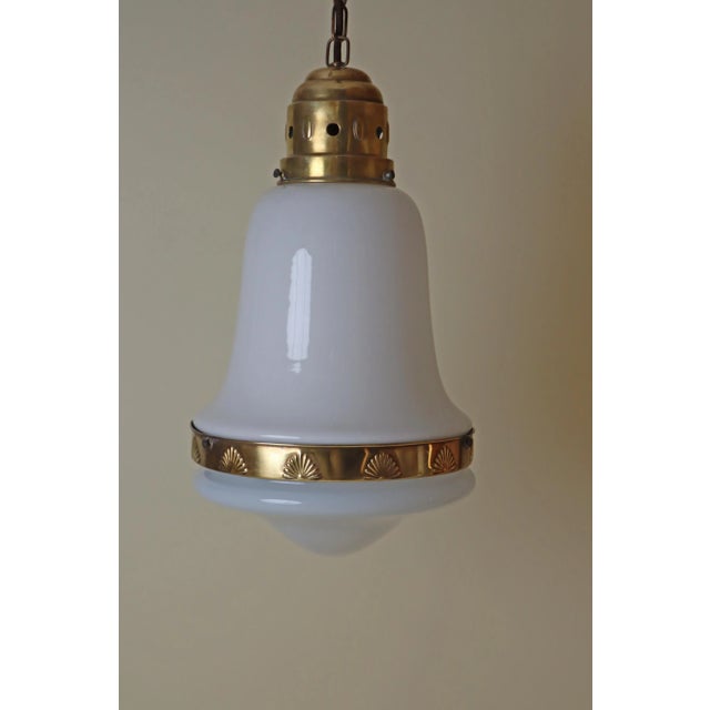 Art Nouveau Hanging Lamp in White Glass and Brass, 1920 For Sale - Image 15 of 18