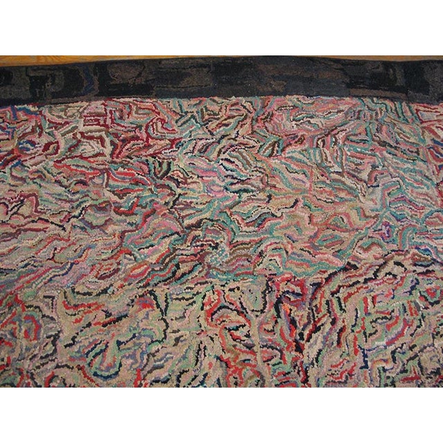 Attractive Multicolor Background and Black Border With Folk Art Style Antique American Hooked Rug For Sale - Image 4 of 6