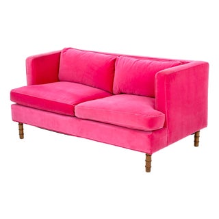 Contemporary Hot Pink Velvet Upholstered Loveseat For Sale