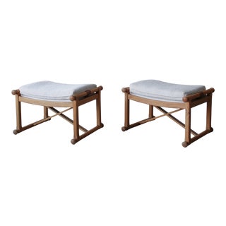 Low Vintage Oak X Base Stools - a Pair For Sale