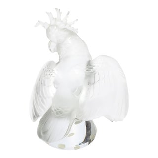 Mid-Century Modernist Sculptural Crystal Cockatiel Sculpture Signed Lalique For Sale