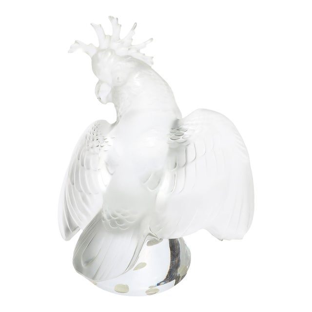 Mid-Century Modernist Sculptural Crystal Cockatiel Sculpture Signed Lalique For Sale