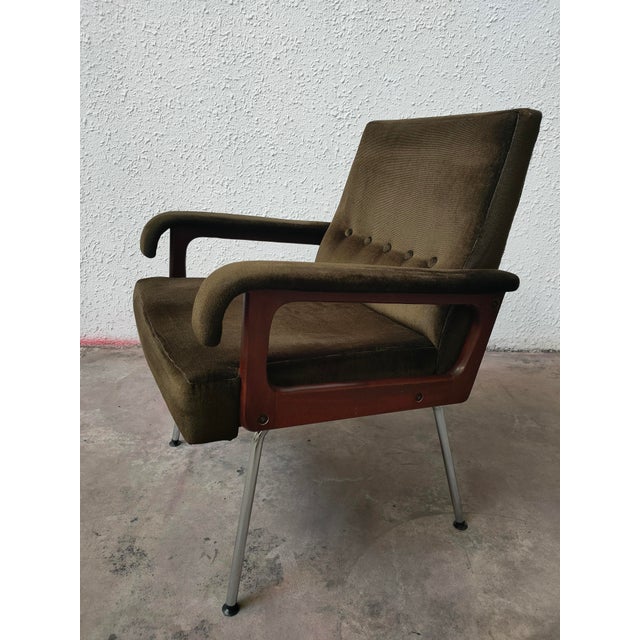 Mid-Century Velvet Armchair, 1980 For Sale - Image 9 of 9