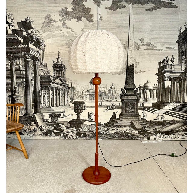 Large Height-Adjustable Teak Floor Lamp with Brass Details and Wool Lampshade from Temde Leuchten, 1960s For Sale - Image 9 of 18