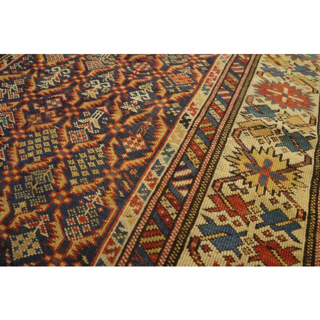 Textile 1890s Blue Navy Geometric Antique Caucasian Shirvan Runner Carpet 3'3" X 9'3" Handknotted Wool Rug For Sale - Image 7 of 14