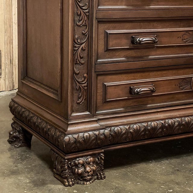 Antique Italian Renaissance Revival Walnut Nero Portoro Marble Top Commode For Sale - Image 11 of 18