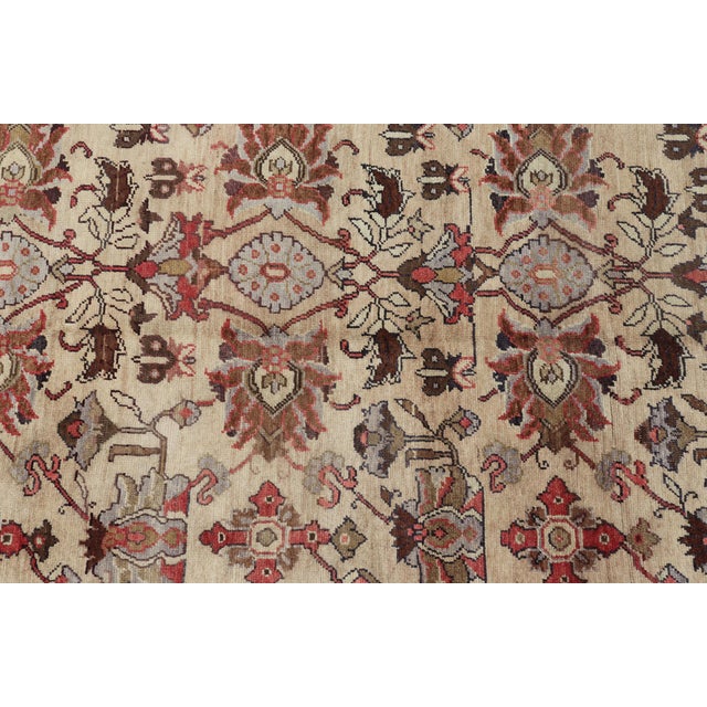 Mid 20th Century Vintage Oushak Rug From Turkey With All-Over Floral Design in Ivory, Brown & Red For Sale - Image 5 of 13