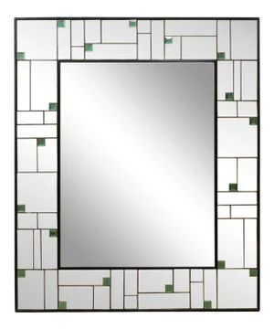 Vintage Mirror With Geometric Mirror Border and Green Colored Accents