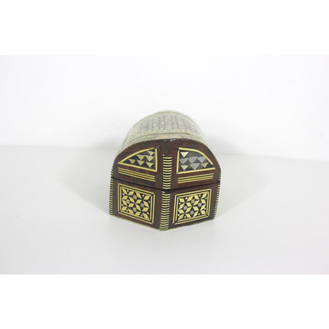 Wood Vintage Moorish Inlaid Wood Box With Mother of Pearl Shell and Bone Inlay Inlaid For Sale - Image 7 of 11