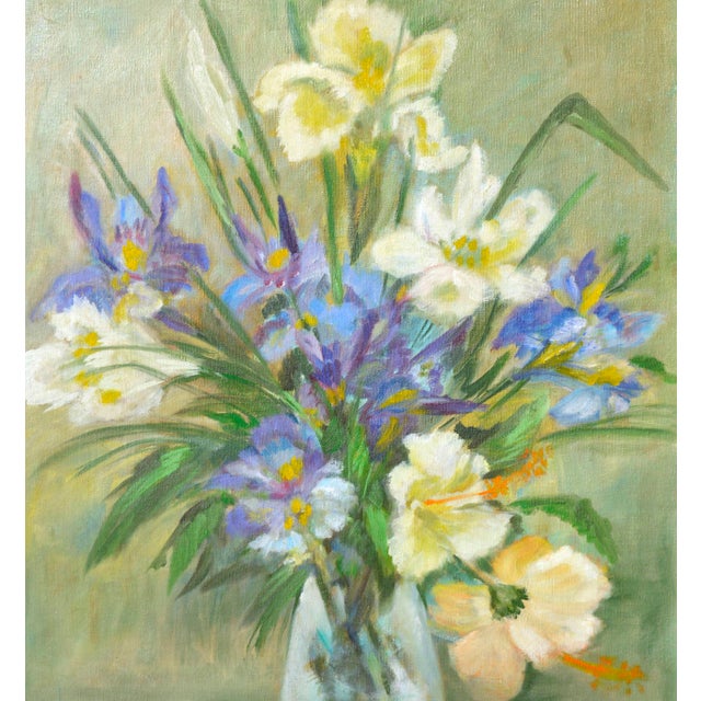 Textile Vintage Still Life -- Yellow & Blue Floral by Doro For Sale - Image 7 of 8