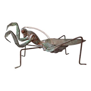 Aged Copper Praying Mantis Garden Sculpture For Sale