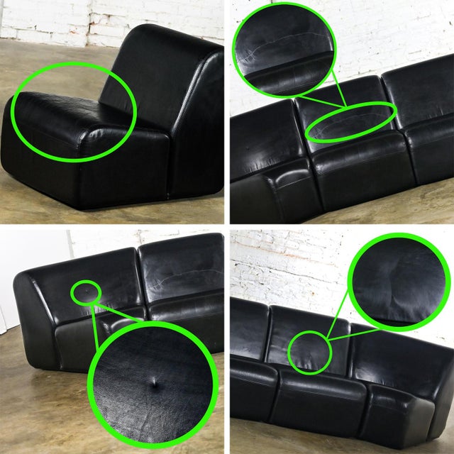 Late 20th Century Modern Black Leather 6 Piece Modular Sectional Tappo Sofa by John Mascheroni for Vecta For Sale - Image 12 of 12