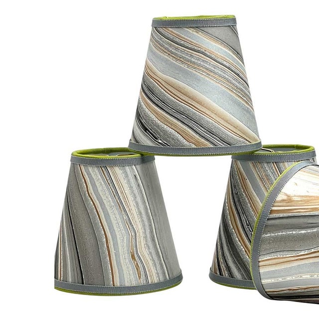 Contemporary Gray and Neutral Marbled Paper Chandelier Shade - 4”x6”x6” For Sale - Image 3 of 4