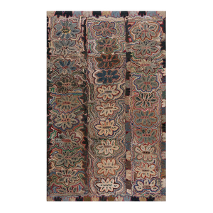 Great Multi Color With Unique Florid Design Antique American Hooked Rug