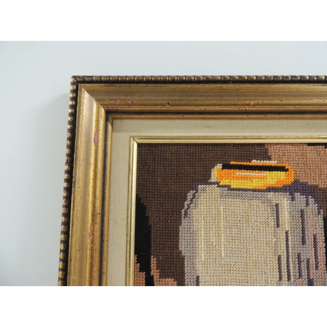 Vintage Brown & Red Framed Tapestry Still Life of Fruits For Sale - Image 4 of 5