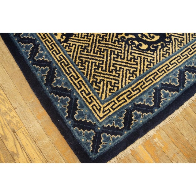 1920s 1920s Blue Medallion Antique Chinese Peking Dragon Greek Key Knotted Wool Rug For Sale - Image 5 of 10