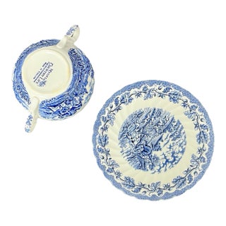 Myott’s Country Life Dinner Set for 6, Blue, 1950s England For Sale
