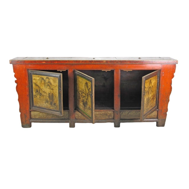 Red Late 19th Century Gansu 85" Long Red Hand Painted Chinese Sideboard For Sale - Image 8 of 12