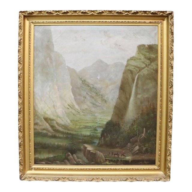 Lg Hudson River School Oil on Canvas Western Mountain Landscape Painting C1890 For Sale