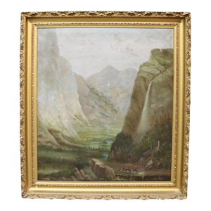 Lg Hudson River School Oil on Canvas Western Mountain Landscape Painting C1890