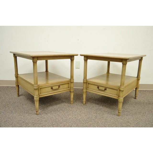 Vintage Drexel Hollywood Regency Leather Top Solid Wood Side End Tables