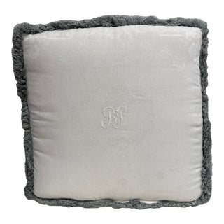 Set of Four Vintage Monogram Linen Accent Pillows With Samuel & Sons Passementerie For Sale