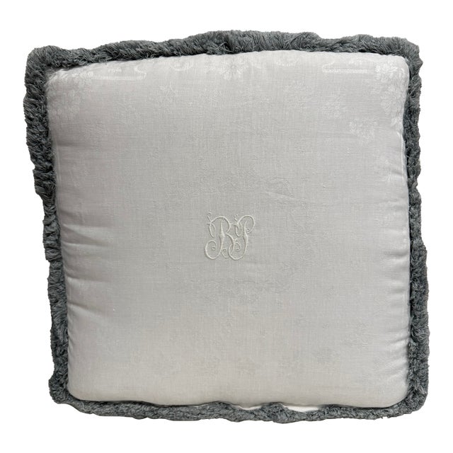 Set of Four Vintage Monogram Linen Accent Pillows With Samuel & Sons Passementerie For Sale