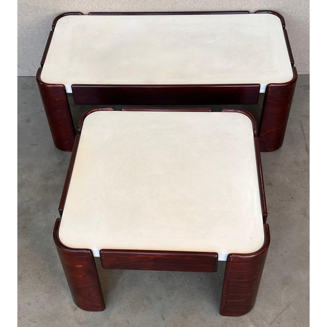 Wood Mid-Century Modern Square Table with Curved Legs and White Top For Sale - Image 7 of 18