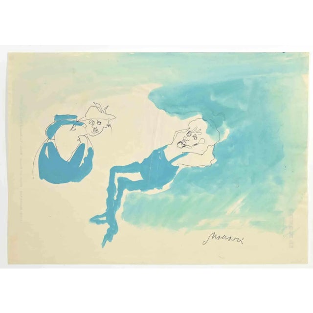 The Green Rest is a Watercolor Drawing realized by Mino Maccari (1924-1989) in the 1960s. Hand-signed on the lower. Good...