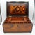 Circa 1780-1800 George III work box, English. Superb for many uses. Flame mahogany cross-banded in mahogany with line...