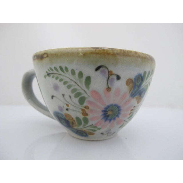1960s Ken Edwards El Palomar Flower Tonala Mexico Folk Art Stoneware Cup & Saucer For Sale - Image 5 of 13