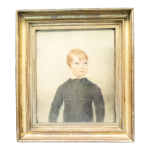 19th Century English Fine Watercolor Portrait of a Young Boy