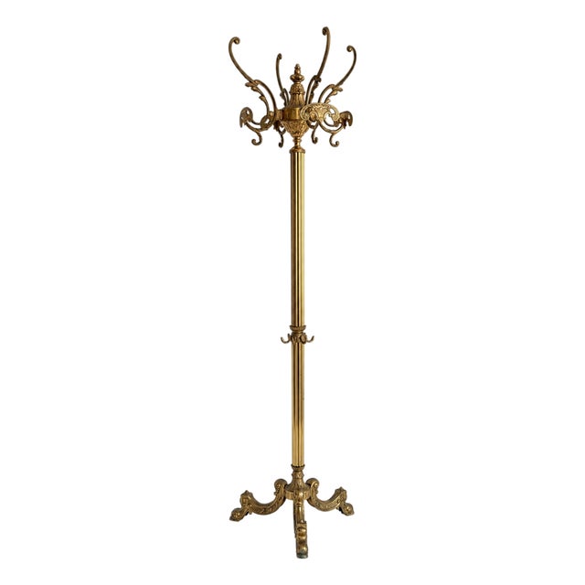 Vintage Brass Hall Stand with Rotating Crown and Lower Hook Ring, 1960s For Sale