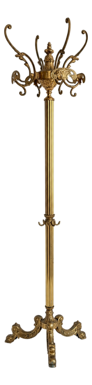 Vintage Brass Hall Stand with Rotating Crown and Lower Hook Ring, 1960s