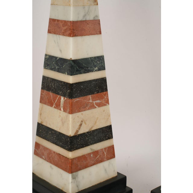 1900s Large Pair of Italian Grand Tour Neoclassical Marble Specimen Obelisks For Sale In Palm Springs - Image 6 of 11