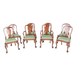 Queen Anne Burr Walnut Dining Chairs, 1890s, Set of 8 For Sale