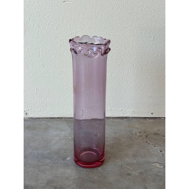 Glass Danish Hand-Blown Pink Art Glass Vase With Ruffled Rim by Christer Holmgren for Holmegaard For Sale - Image 7 of 8