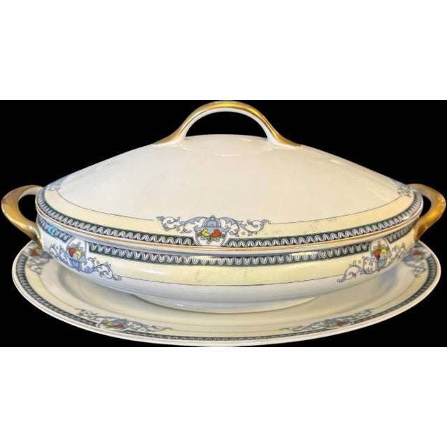 Ceramic 1930s Meito China Hand-Painted Covered Casserole & Underplate, 3 Pieces For Sale - Image 7 of 12