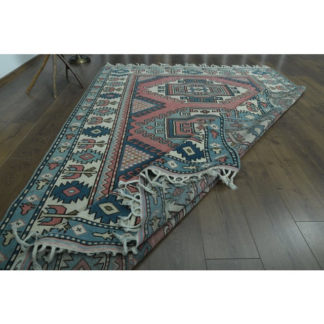 1970s Vintage Turkish Oushak Handmade Wool Cotton Pink Area Rug For Sale - Image 10 of 11