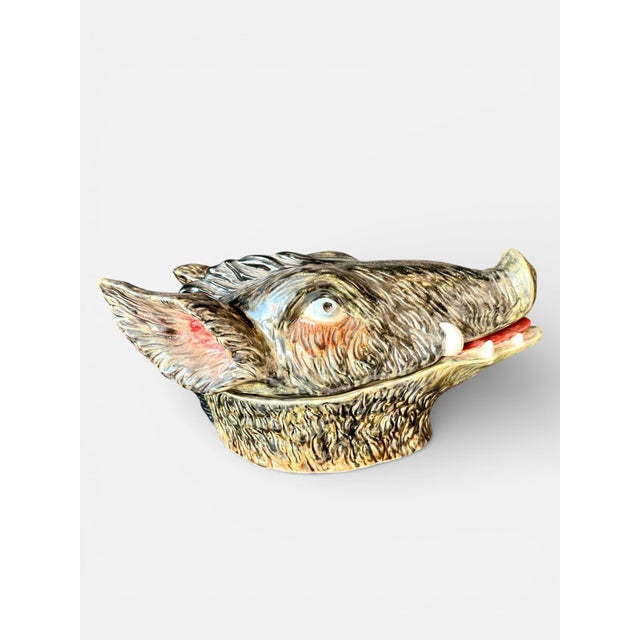 Realism Portuguese Majolica Boar’s Head Tureen, Circa 1900 For Sale - Image 3 of 12